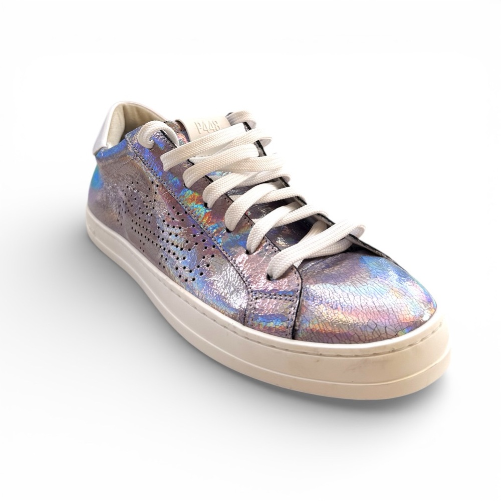 NWT P448 Leather Sneakers Women Size 9 Iridescent Low Top - Picture 4 of 13